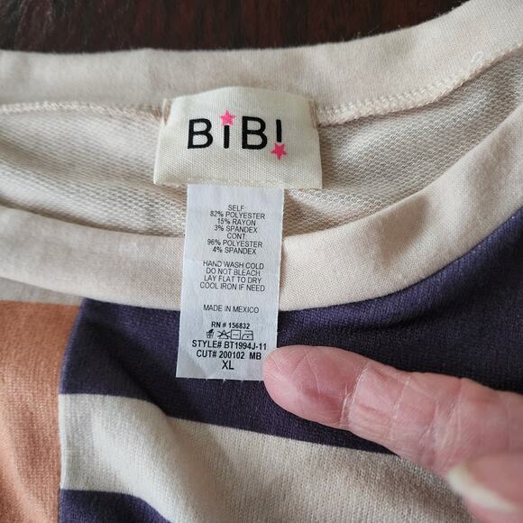 Bibi Women’s Striped Pullover Top XL Oversized Colorblock Long Sleeve - Picture 2 of 4